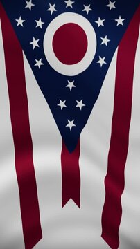 Ohio State Waving Flag in Vertical Orientation. Realistic Flag Animation. Seamless Loop Background.