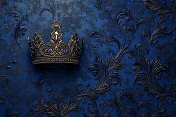 a royal blue background with gold crown