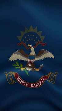North Dakota State Waving Flag in Vertical Orientation. Realistic Flag Animation. Seamless Loop Background.