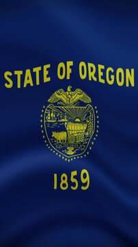 Oregon State Waving Flag in Vertical Orientation. Realistic Flag Animation. Seamless Loop Background.