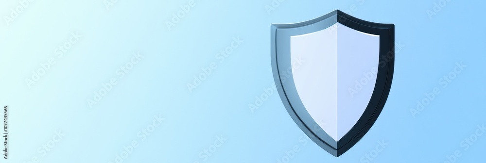 Poster a shield icon designed to represent cybersecurity services is displayed against a smooth gradient ba