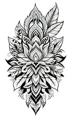 Fototapeta premium vector illustration, coloring, collage with graceful patterns and ornaments, vegetation and flowers, Arabic style, tattoo, tattoo template