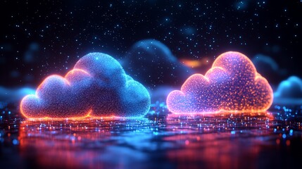 Obraz premium Colorful glowing digital clouds floating 