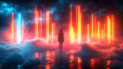 Colorful glowing digital clouds floating 