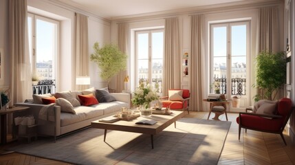 Modern Living Room with City View