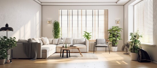 Obraz premium Modern Living Room with White Sofa and Large Windows