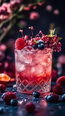 Elegant glass of pink liqueur with a glossy