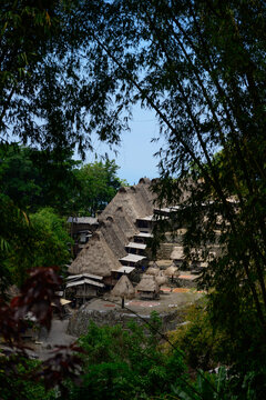 Bena Tradition Village with Reed Thatched Houses of the Ngada Tribe Overview in Flores, Indonesia