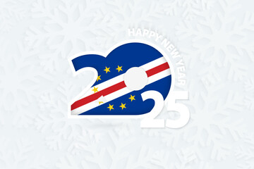 New Year 2025 for Cape Verde on snowflake background.