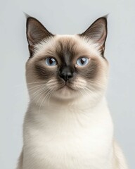 High-Resolution Close-Up Portrait of a Siamese Cat with Striking Blue Eyes and Detailed Fur Texture

