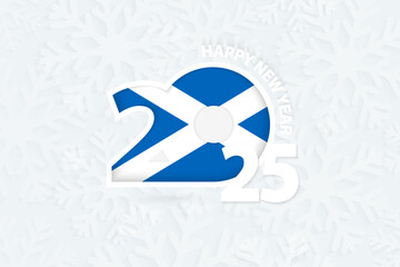 New Year 2025 for Scotland on snowflake background.