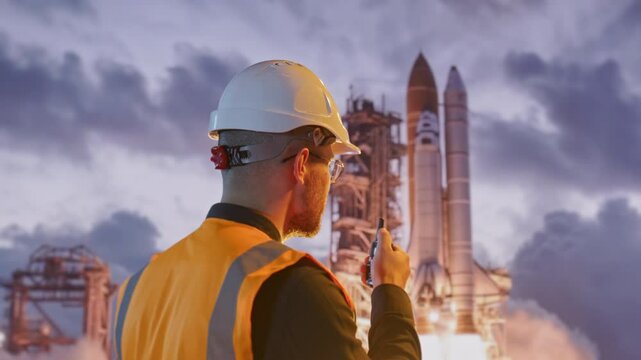 Safety Engineer Observing Rocket Launch Space Mission Technology Industry Innovation