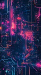 Seamless neon purple pattern with glowing lights and abstract design.