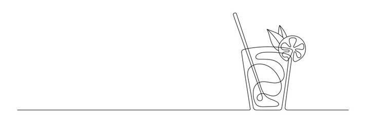 Line art of a negroni cocktail with a straw and citrus garnish
