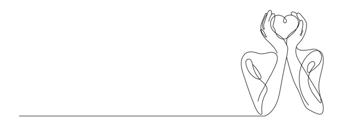 Continuous line drawing of hands forming a heart shape