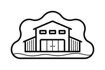 Minimalist Line Drawing of Warehouse Icon on White Background Simple and Clean Design