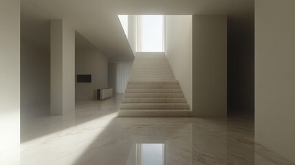 Obraz premium Minimalist staircase with natural light in modern interior design.