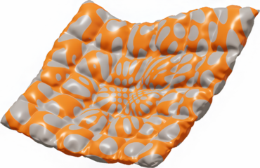 A piece of orange and gray fabric with a pattern of circles