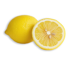 Fresh yellow lemon cut in half transparent background