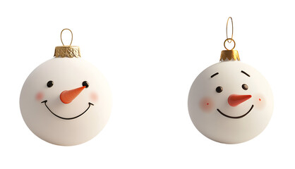 3D render cartoon illustration of a Christmas-tree ball with a snowman face, Isolated on Transparent Background, PNG