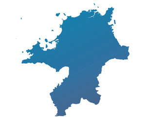 福岡県　地図　青色　グラデーション　イラスト