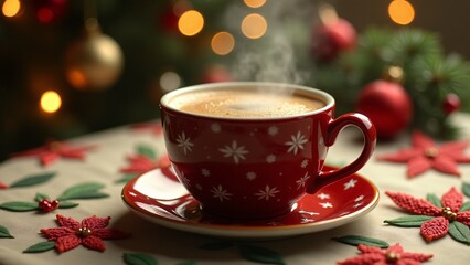 cup of coffee with christmas decorations