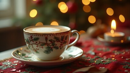 cup of coffee with christmas decorations
