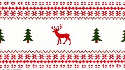 A seamless pattern of Christmas sweater design with red, green, and white colors, a knitted texture