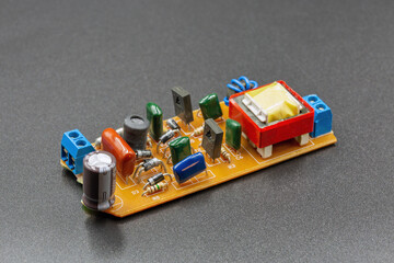 Old electronic component microcircuit closeup.