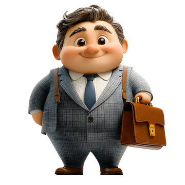 A 3D cartoon character of a businessman standing confidently with a briefcase.