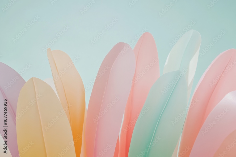 Fototapete Soft pastel shapes blend harmoniously, bringing a calming effect to the minimalist composition, emphasizing gentle curves and gradients. Generative AI