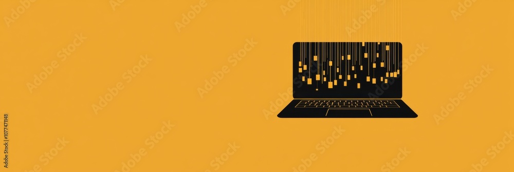 Poster A laptop silhouette displays falling numbers, illustrating the concept of tech support and computer services in a digital landscape. Generative AI