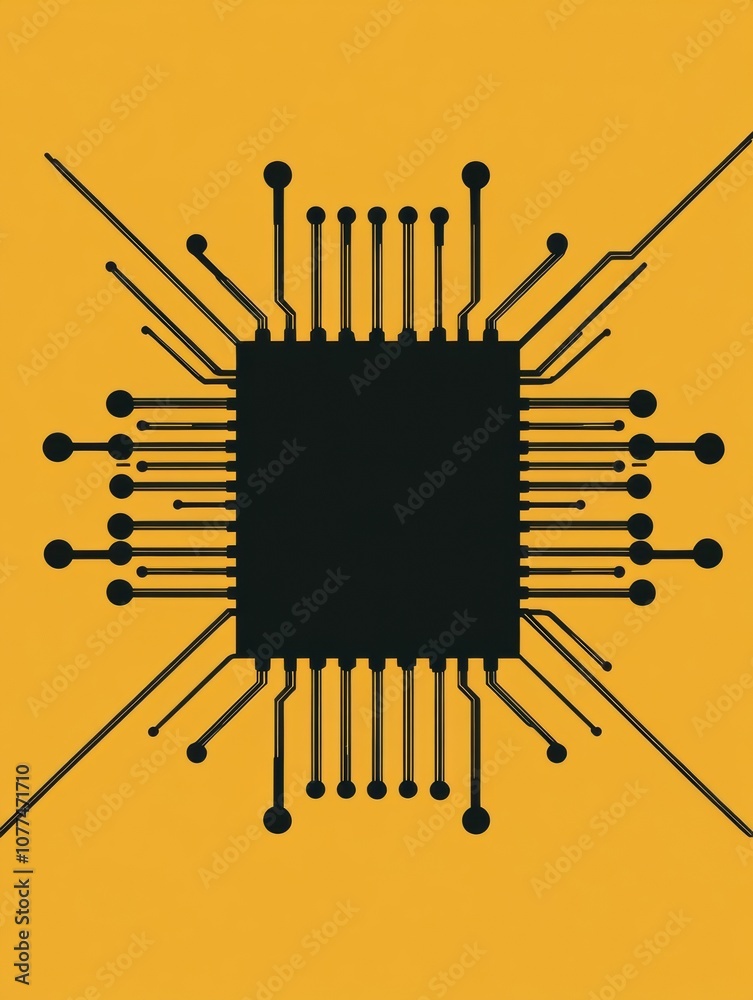 Aufkleber the design features a bold microchip icon surrounded by delicate digital traces, symbolizing the ess