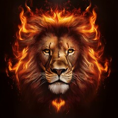 Ein L&ouml;we mit einer M&auml;hne aus Flammen