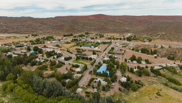 Aerial view of a small town in Patagonia 