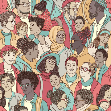 Group of diverse people talking and interacting with each other