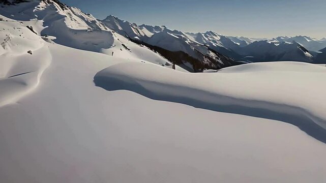 white winter snowy landscape with sunny weather, mountains & snow drifts without a trace of man
