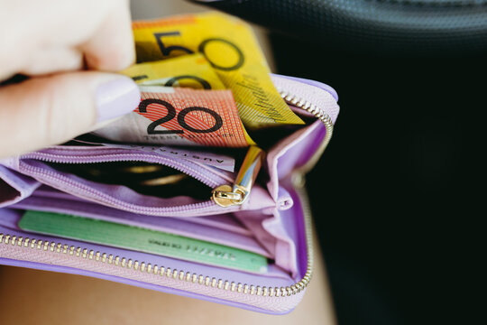 Australian money inside a purse.