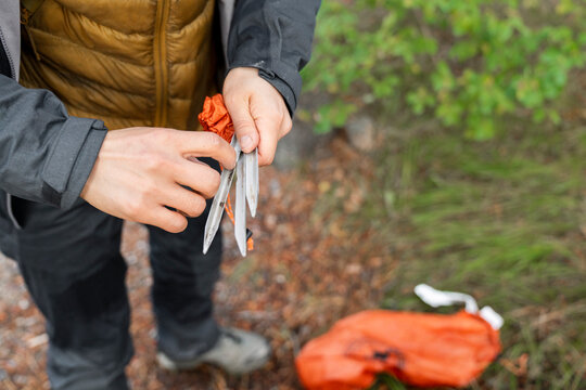 Detail camping tent stakes