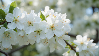 Obraz premium White cherry blossoms, delicate flowers with science fiction elements