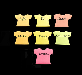 Seven sticky note pads in T-shirts shape, words say 