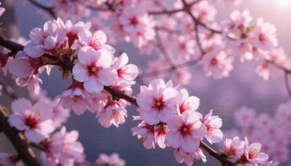 Fototapeta premium Delicate cherry blossoms with elements of science fiction.