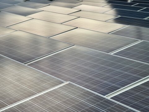 Solar panel fixed on a roof,closed view