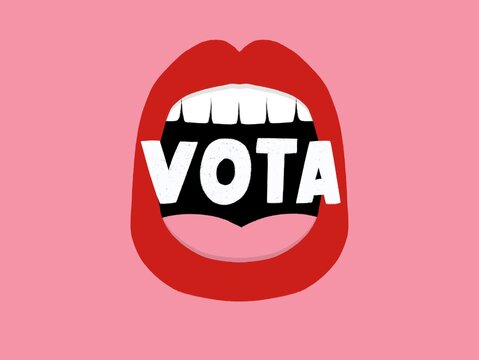 Bold Vote Slogan Within Open Mouth Illustration
