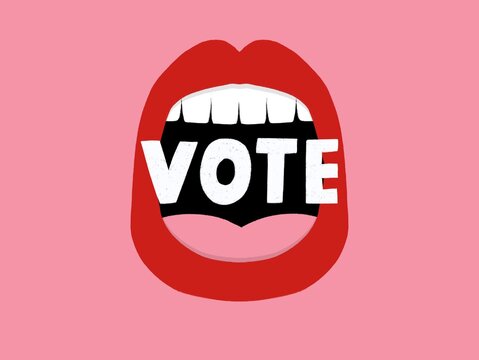 Bold Vote Slogan Within Open Mouth Illustration
