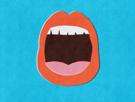 Open mouth with red lips, illustration