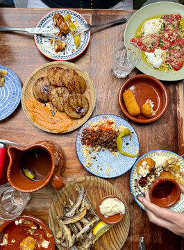 Overhead image of tapas meal