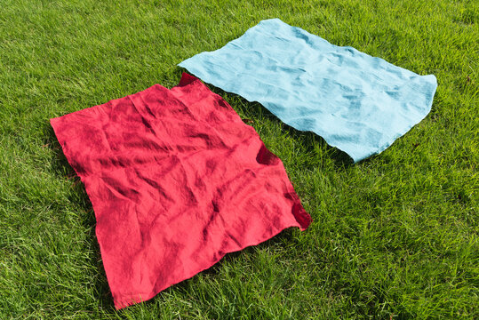 Red and azure fabrics