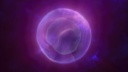 A glowing ethereal purple sphere with a soft flowing core floating against a dark mysterious background of energy mysticism, or abstract digital themes