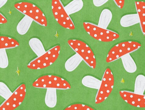 Fototapeta Colorful poisonous mushrooms Pattern on Textured Background